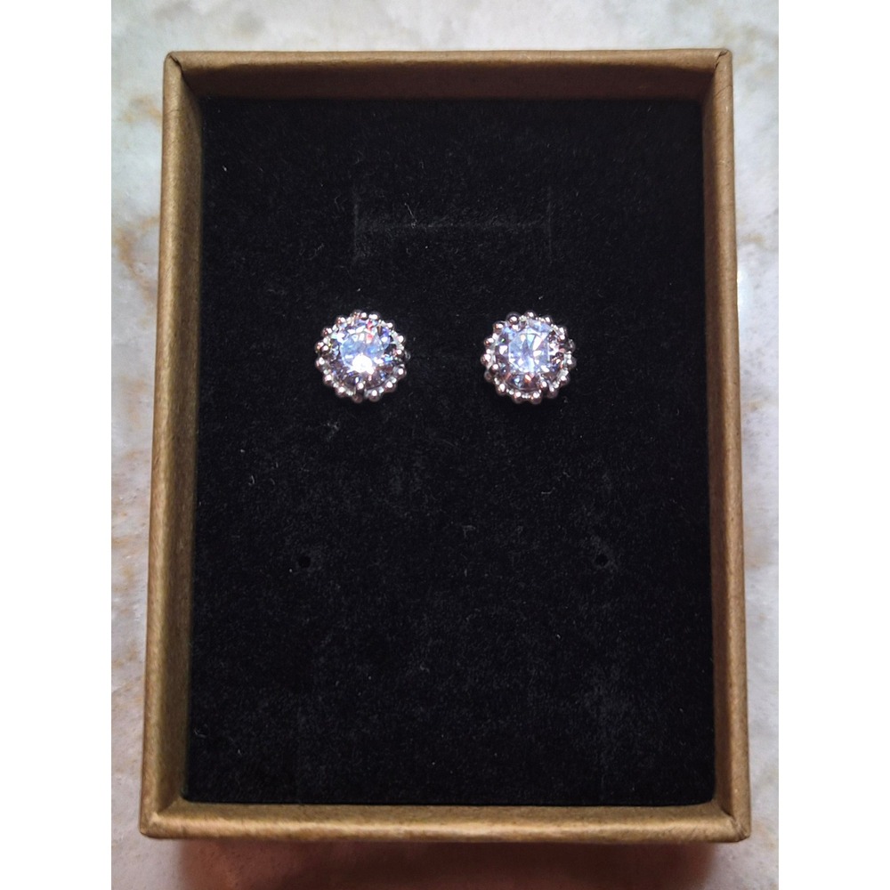 925 Sterling Silver Halo Stud Earrings Round Clear CZ's 9mm Sparkly VN